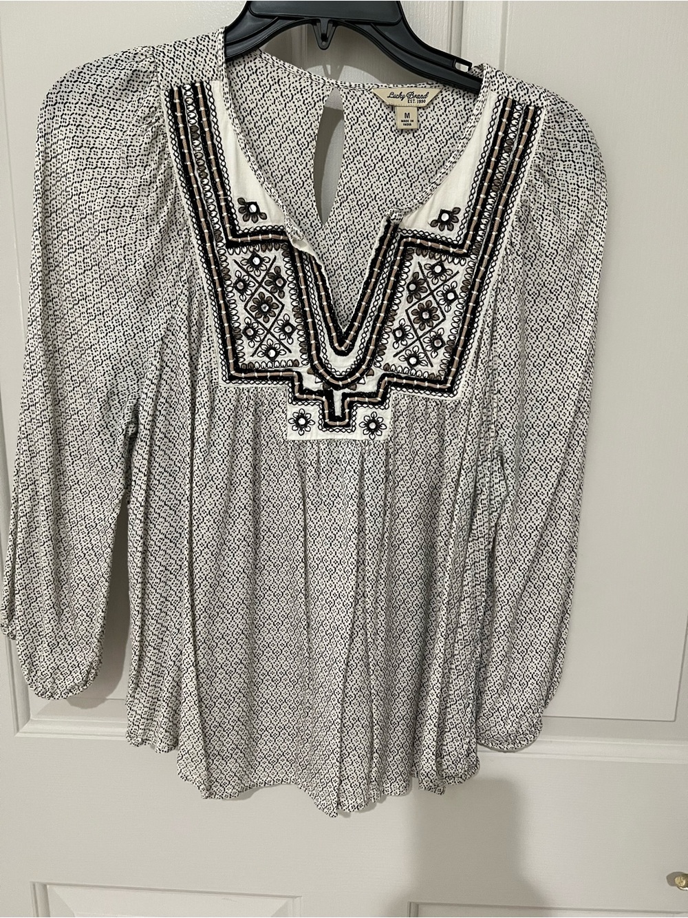 Lucky Brand White Tunic with Black Embroidery